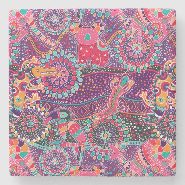 Dessous-de-verre En Pierre Motif animal de style ethnique (Devant)