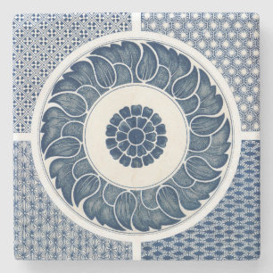 Dessous-de-verre En Pierre Motif antique de porcelaine bleue et blanche chino