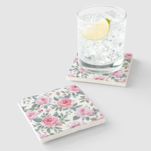 Dessous-de-verre En Pierre Motif aquarelle cottagecore floral rose rose