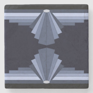 Dessous-de-verre En Pierre Motif Art Déco en arrière - plan bleu-gris et noir