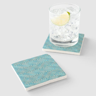 Dessous-de-verre En Pierre Motif artistique de lignes courbes bleu turquoise