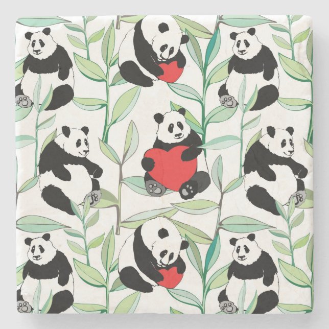 Dessous-de-verre En Pierre motif avec de beaux pandas avec des coeurs (Devant)
