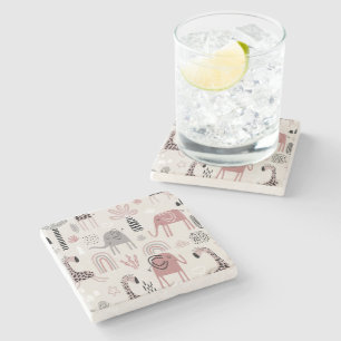 Dessous-de-verre En Pierre motif avec de mignons éléphants et girafes géant c