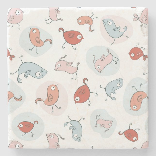 Dessous-de-verre En Pierre motif avec des oiseaux de bande dessinée (Devant)