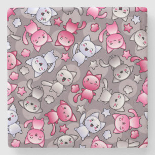 Dessous-de-verre En Pierre motif avec les chats mignons de griffonnage de
