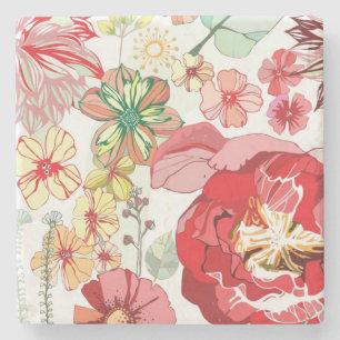 Dessous-de-verre En Pierre Motif avec les fleurs rouges