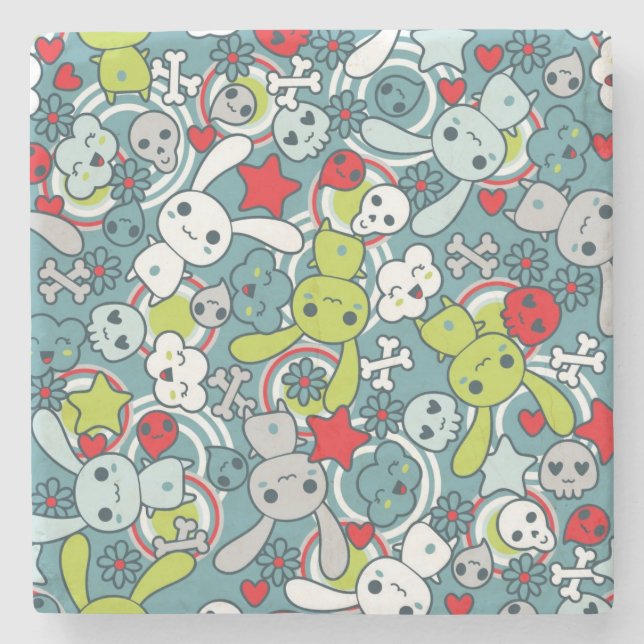 Dessous-de-verre En Pierre motif bleu de kawaii (Devant)