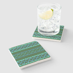 Dessous-de-verre En Pierre Motif bleu et vert Tribal sans couture
