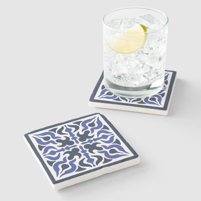 Dessous-de-verre En Pierre Motif bleu marocain (Côté)