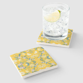 Dessous-de-verre En Pierre Motif botanique floral au citron frais