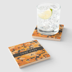 Dessous-de-verre En Pierre Motif camouflage orange Personnalisez votre nom