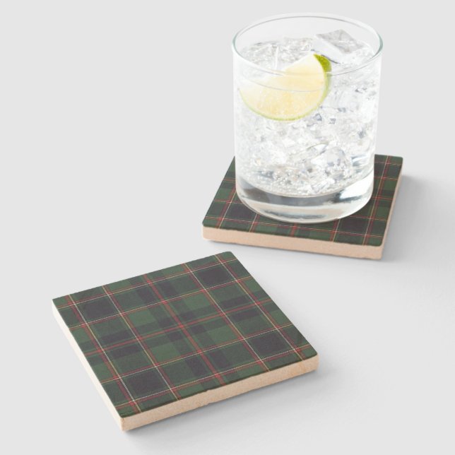 Dessous-de-verre En Pierre Motif carreaux classique bleu foncé rouge vert (Côté)