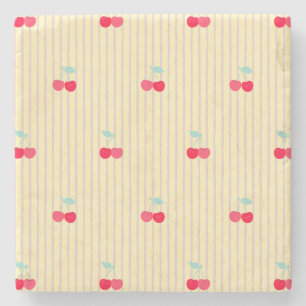 Dessous-de-verre En Pierre Motif Cerises Rétro Absorbantes Pop Rétro