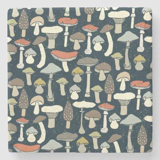 Dessous-de-verre En Pierre Motif Champignons de Forêt Rustique (Devant)