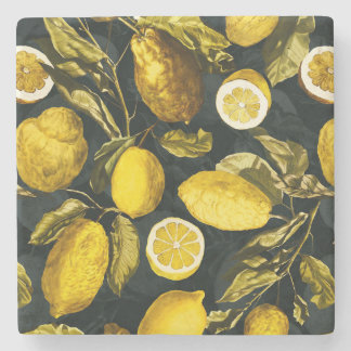 Dessous-de-verre En Pierre Motif citron et feuille V