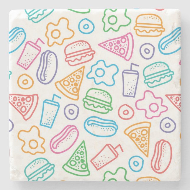 Dessous-de-verre En Pierre Motif d'aliments de préparation rapide (Devant)