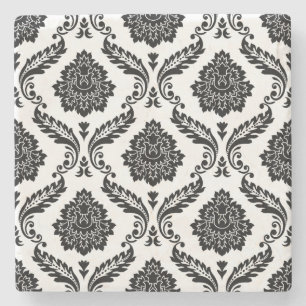 Dessous-de-verre En Pierre Motif Damassé Rococo Noir sur Blanc