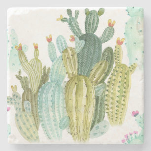 Dessous-de-verre En Pierre Motif d'aquarelle vintage Cactus Blooming