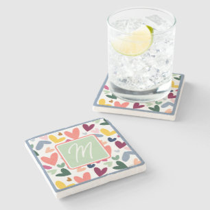 Dessous-de-verre En Pierre Motif d'art de coeur bleu rose pâle