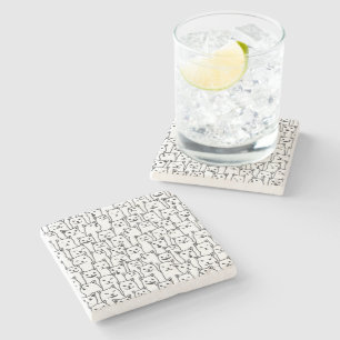Dessous-de-verre En Pierre Motif d'art linéaire de chat noir et blanc minimal
