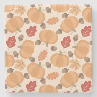 Dessous-de-verre En Pierre Motif d'automne avec citrouilles, glands et feuill
