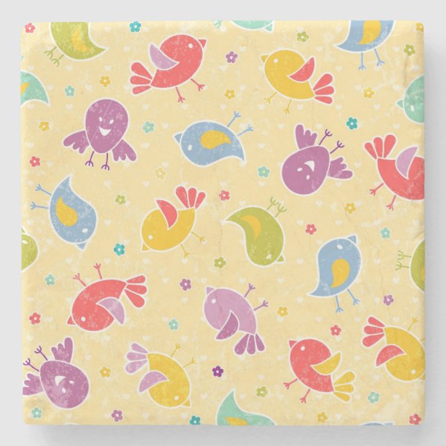 Dessous-de-verre En Pierre Motif de bébé avec les oiseaux mignons (Devant)