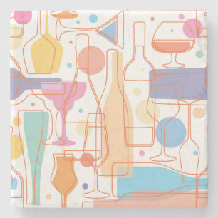Dessous-de-verre En Pierre Motif de bouteilles et verres de vin colorés