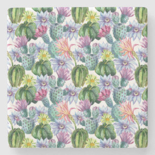 Dessous-de-verre En Pierre Motif de cactus à aquarelle peinte à la main