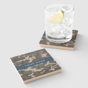Dessous-de-verre En Pierre Motif de camouflage gris, Votre nom, Personnaliser