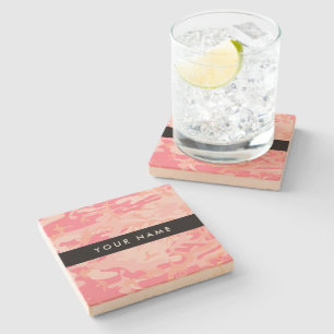 Dessous-de-verre En Pierre Motif de camouflage rose, Votre nom, Personnaliser