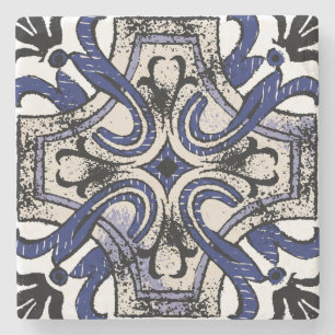 Dessous-de-verre En Pierre Motif de carreau méditerranéen orné