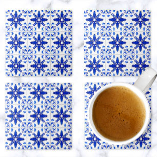 Dessous-de-verre En Pierre Motif de carreaux portugais classiques bleu blanc