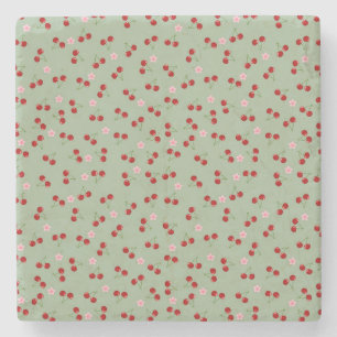 Dessous-de-verre En Pierre Motif de cerises sur fond vert