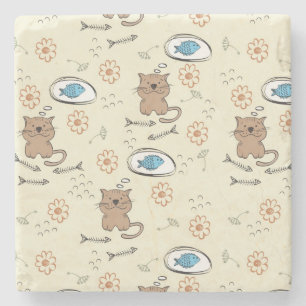Dessous-de-verre En Pierre motif de chat et de poissons