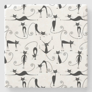 Dessous-de-verre En Pierre Motif de chat noir élancé fantaisiste