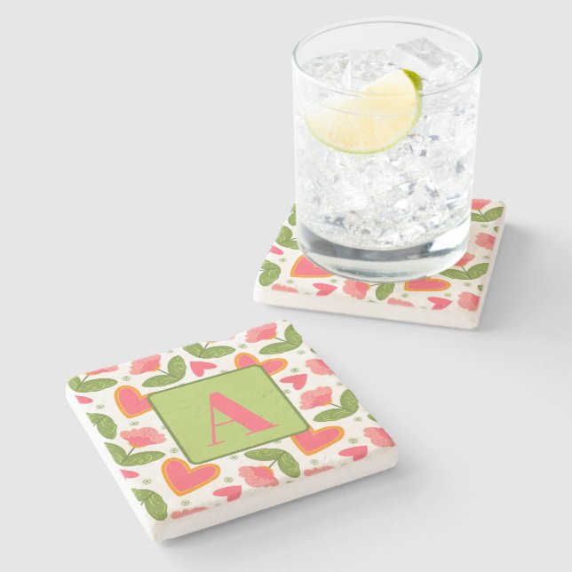 Dessous-de-verre En Pierre Motif de coeur rose Floral Plutôt personnalisé ini (Côté)