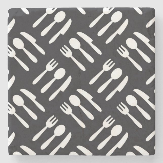 Dessous-de-verre En Pierre Motif de couteau de cuillère de fourchette (Devant)