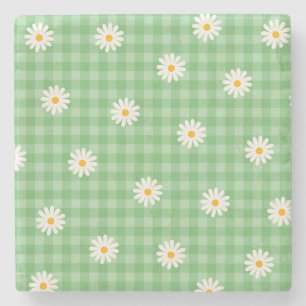 Dessous-de-verre En Pierre Motif de  de Fleur En vichy à carreaux verts