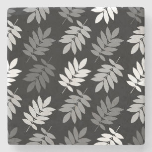 Dessous-de-verre En Pierre Motif de feuille aînée noir blanc gris