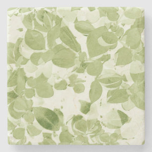 Dessous-de-verre En Pierre Motif de feuille de vert sauge, cru inspiré