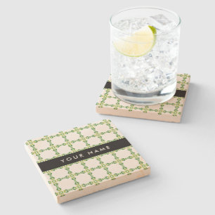 Dessous-de-verre En Pierre Motif de feuille, feuilles vertes, Votre nom
