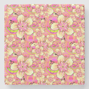 Dessous-de-verre En Pierre motif de fleur rose funky