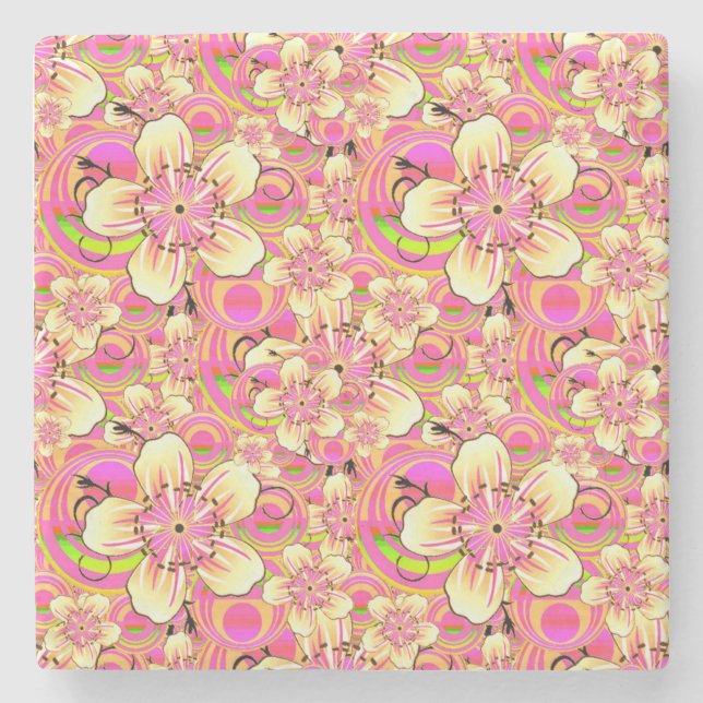 Dessous-de-verre En Pierre motif de fleur rose funky (Devant)