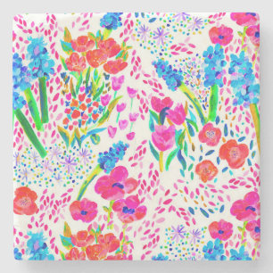 Dessous-de-verre En Pierre Motif de fleurs aquarelles colorées mignonnes
