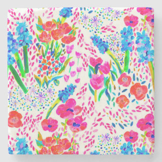 Dessous-de-verre En Pierre Motif de fleurs aquarelles colorées mignonnes