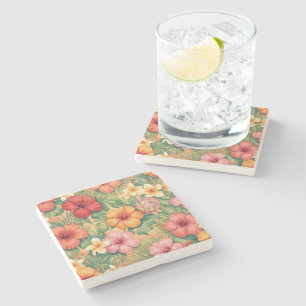 Dessous-de-verre En Pierre Motif de fleurs décoratives Hawaï aloha