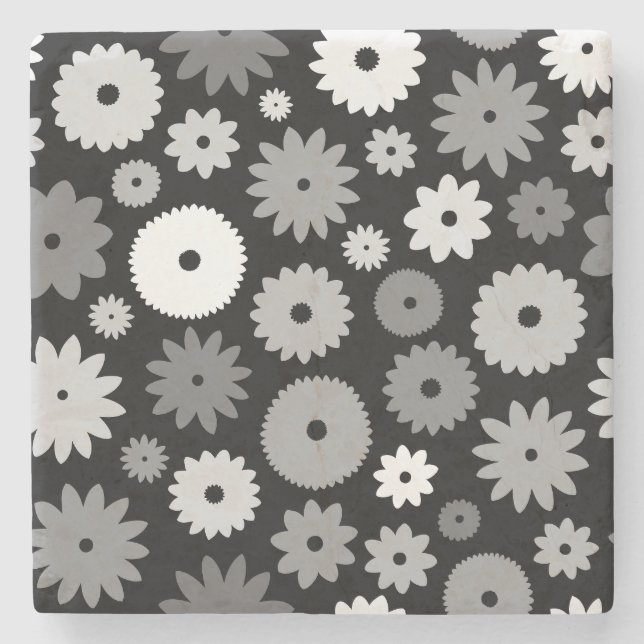 Dessous-de-verre En Pierre Motif de fleurs monochromes (Devant)