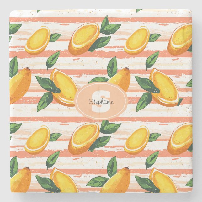 Dessous-de-verre En Pierre Motif de fruits Mango avec Feuilles verts (Devant)