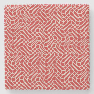 Dessous-de-verre En Pierre Motif De Ligne Abstraite Rouge Et Crème