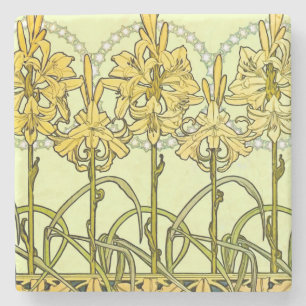 Dessous-de-verre En Pierre Motif de lys Art nouveau d'Alphonse Mucha vintage